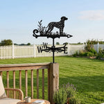 Dalmatian metal weather vane with directional arrows and mounting rod, outdoor roof and garden decoration