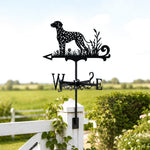Dalmatian metal weather vane with directional arrows and mounting rod, outdoor roof and garden decoration