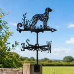 Dalmatian metal weather vane with directional arrows and mounting rod, outdoor roof and garden decoration