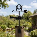 Dancing frogs metal weather vane with directional arrows and mounting rod, outdoor roof and garden decoration