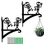 Dancing skeletons metal hanging basket bracket mounted on outdoor wall for plant decoration