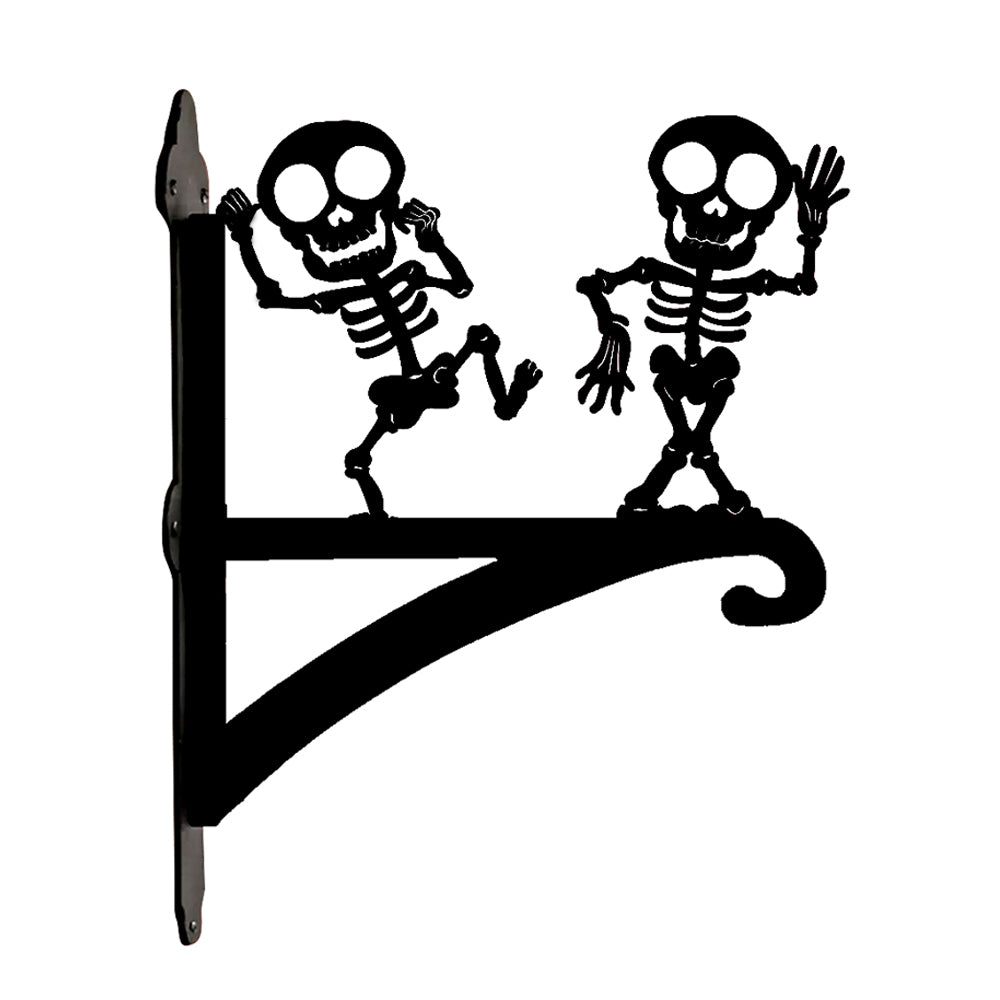 Dancing skeletons metal hanging basket bracket mounted on outdoor wall for plant decoration