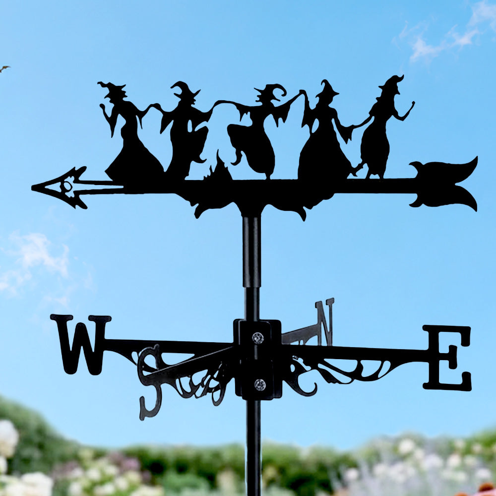 Dancing witches metal weather vane with directional arrows and mounting rod, outdoor roof and garden decoration