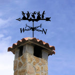 Dancing witches metal weather vane with directional arrows and mounting rod, outdoor roof and garden decoration