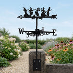 Dancing witches metal weather vane with directional arrows and mounting rod, outdoor roof and garden decoration