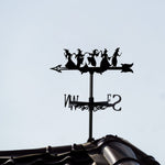 Dancing witches metal weather vane with directional arrows and mounting rod, outdoor roof and garden decoration