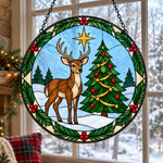 Deer and christmas tree stained glass suncatcher window hanging, suitable for home and garden decoration