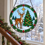 Deer and christmas tree stained glass suncatcher window hanging, suitable for home and garden decoration