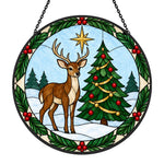 Deer and christmas tree stained glass suncatcher window hanging, suitable for home and garden decoration