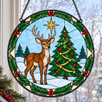 Deer and christmas tree stained glass suncatcher window hanging, suitable for home and garden decoration