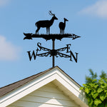 Deer pair metal weather vane with directional arrows and mounting rod, outdoor roof and garden decoration