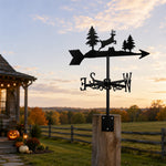 Deer metal weather vane with directional arrows and mounting rod, outdoor roof and garden decoration
