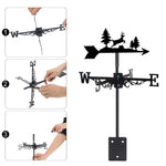 Deer metal weather vane with directional arrows and mounting rod, outdoor roof and garden decoration