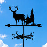 Deer metal weather vane with directional arrows and mounting rod, outdoor roof and garden decoration