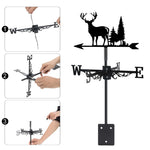 Deer metal weather vane with directional arrows and mounting rod, outdoor roof and garden decoration
