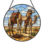 Desert camels stained glass suncatcher window hanging, suitable for home and garden decoration
