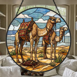 Desert camels stained glass suncatcher window hanging, suitable for home and garden decoration