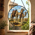 Desert camels stained glass suncatcher window hanging, suitable for home and garden decoration