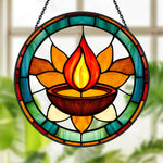 Diwali diya sacred flame stained glass suncatcher window hanging, suitable for home and garden decoration