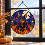 Doberman Pinscher Halloween stained glass suncatcher window hanging, suitable for home and garden decoration