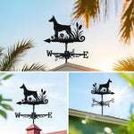 Doberman Pinscher metal weather vane with directional arrows and mounting rod, outdoor roof and garden decoration