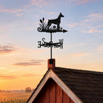 Doberman Pinscher metal weather vane with directional arrows and mounting rod, outdoor roof and garden decoration
