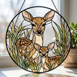 Doe and fawn stained glass suncatcher window hanging, suitable for home and garden decoration
