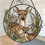 Doe and fawn stained glass suncatcher window hanging, suitable for home and garden decoration
