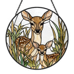 Doe and fawn stained glass suncatcher window hanging, suitable for home and garden decoration