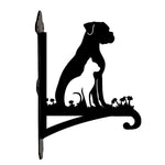 Dog and cat silhouette metal hanging basket bracket mounted on outdoor wall for plant decoration