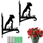 Dog and cat silhouette metal hanging basket bracket mounted on outdoor wall for plant decoration