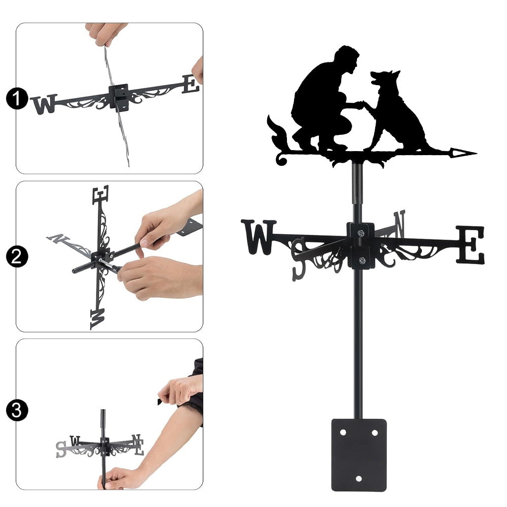 Dog Training metal weather vane with directional arrows and mounting rod, outdoor roof and garden decoration