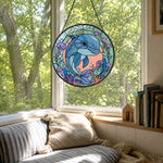 Dolphin and coral reef stained glass suncatcher window hanging, suitable for home and garden decoration