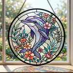 Dolphin with flowers stained glass suncatcher window hanging, suitable for home and garden decoration