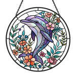 Dolphin with flowers stained glass suncatcher window hanging, suitable for home and garden decoration