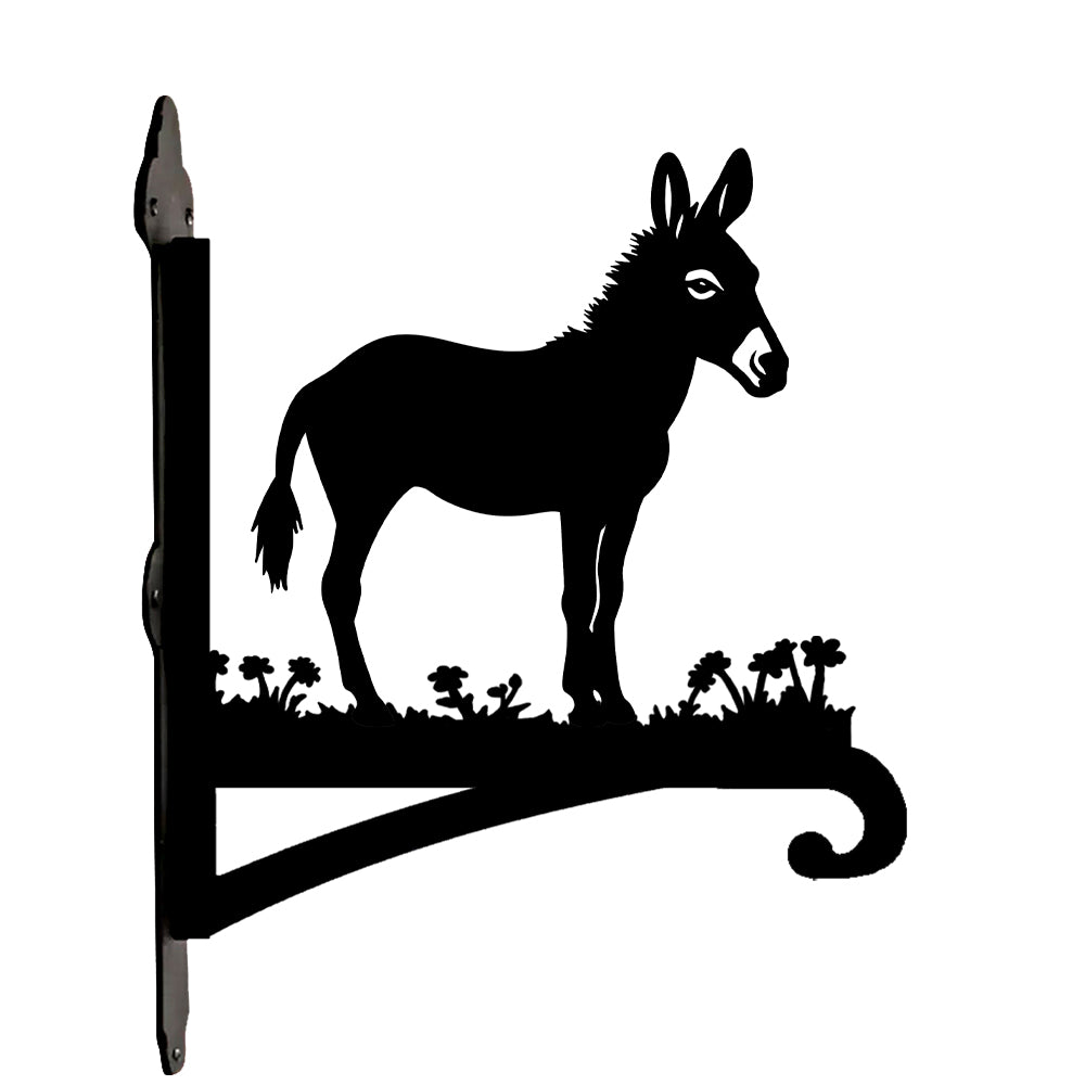 Donkey metal hanging basket bracket mounted on outdoor wall for plant decoration