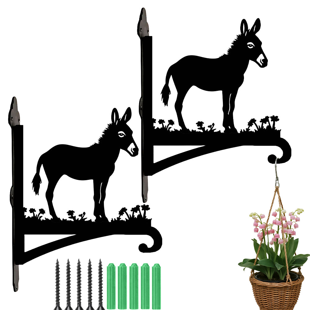 Donkey metal hanging basket bracket mounted on outdoor wall for plant decoration