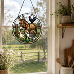 Donkey rooster and geese stained glass suncatcher window hanging, suitable for home and garden decoration