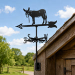 Donkey metal weather vane with directional arrows and mounting rod, outdoor roof and garden decoration