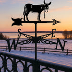 Donkey metal weather vane with directional arrows and mounting rod, outdoor roof and garden decoration