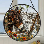 Donkeys and goose garden stained glass suncatcher window hanging, suitable for home and garden decoration