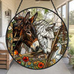 Donkeys and goose garden stained glass suncatcher window hanging, suitable for home and garden decoration