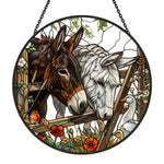 Donkeys and goose garden stained glass suncatcher window hanging, suitable for home and garden decoration