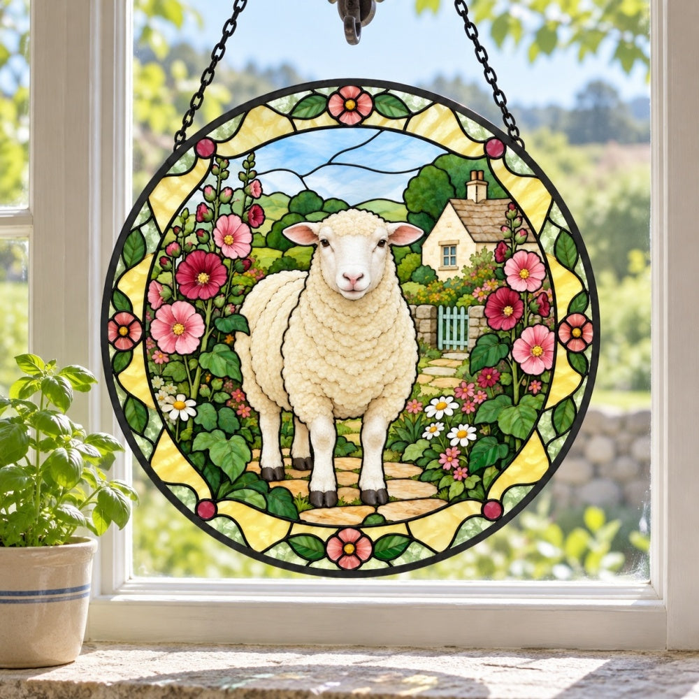 Dorset sheep stained glass suncatcher window hanging, suitable for home and garden decoration
