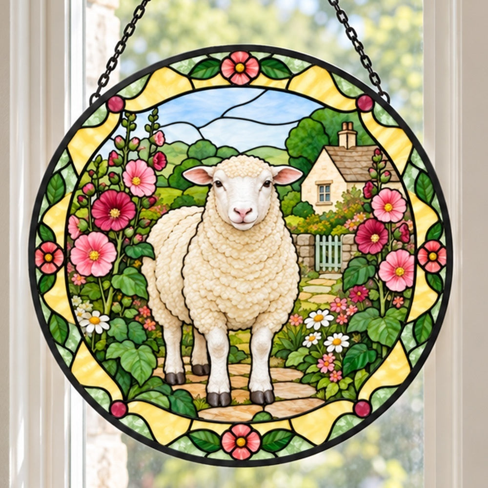 Dorset sheep stained glass suncatcher window hanging, suitable for home and garden decoration