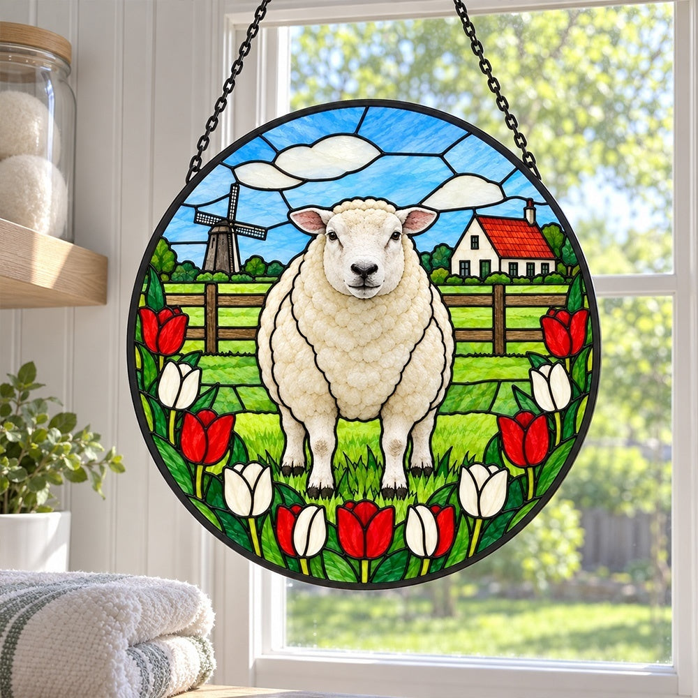 Dorset sheep stained glass suncatcher window hanging, suitable for home and garden decoration