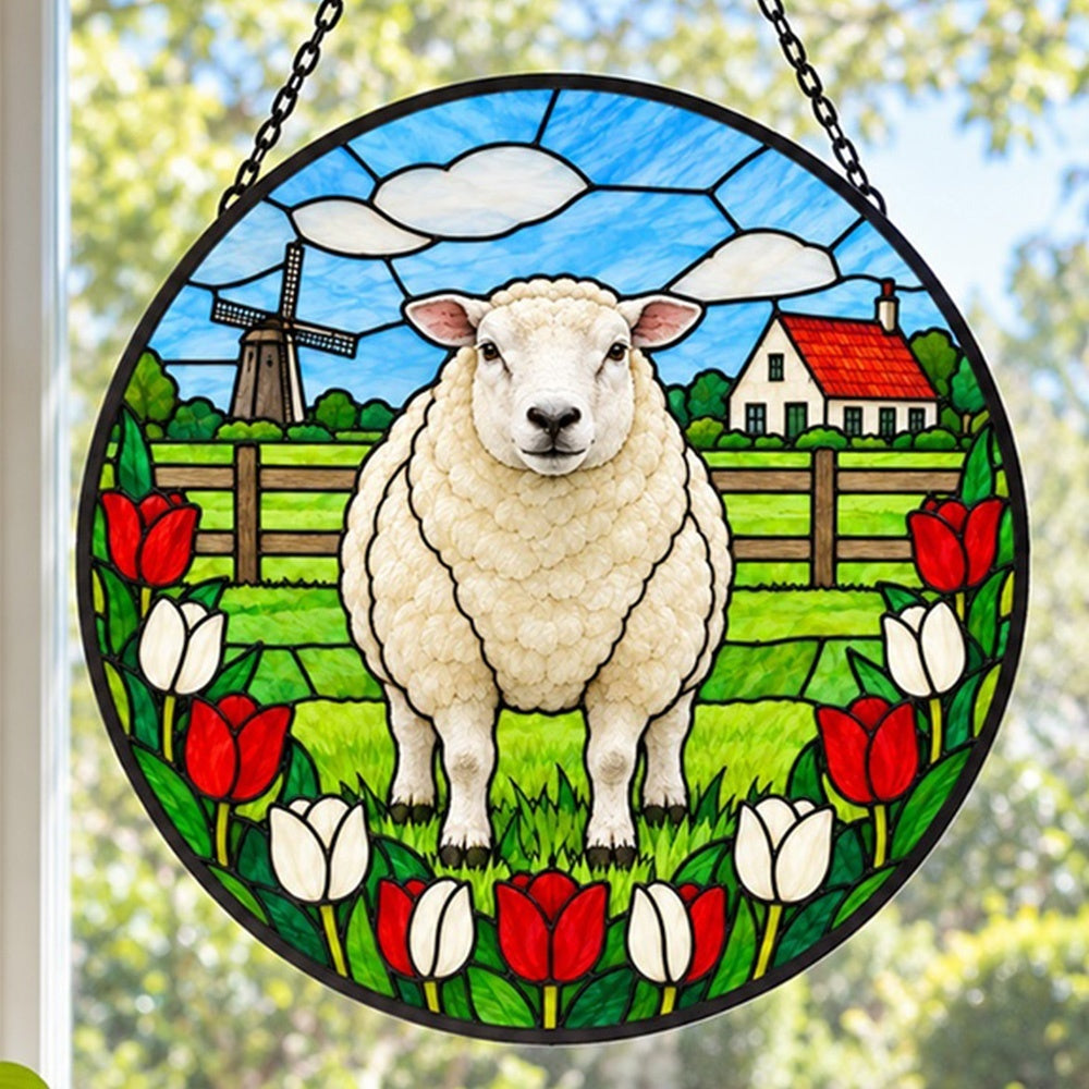 Dorset sheep stained glass suncatcher window hanging, suitable for home and garden decoration