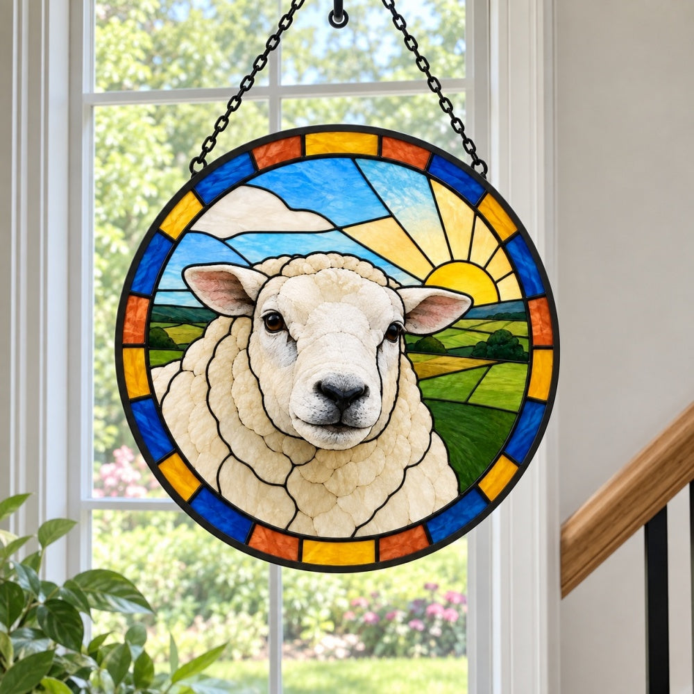 Dorset sheep stained glass suncatcher window hanging, suitable for home and garden decoration