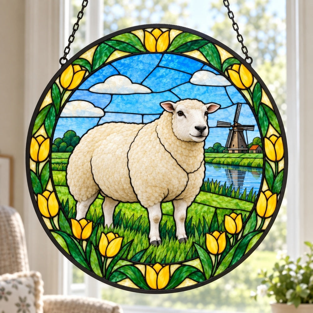 Dorset sheep stained glass suncatcher window hanging, suitable for home and garden decoration