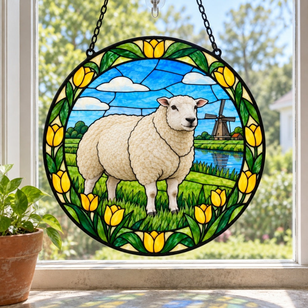Dorset sheep stained glass suncatcher window hanging, suitable for home and garden decoration